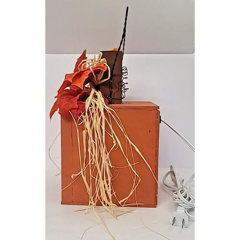 Halloween/Fall Wood Square Jack-O-Lantern Light Up w/ Cord Hang‎ or Table Top